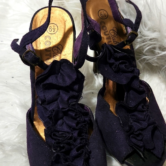 Purple suede with wooden heels size 6.5 - Picture 2 of 2
